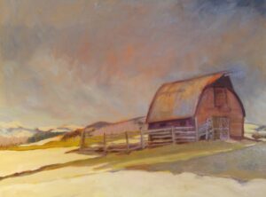Oil painting depicting a Mountain Ranch, Steamboat Springs, Colorado, Barn